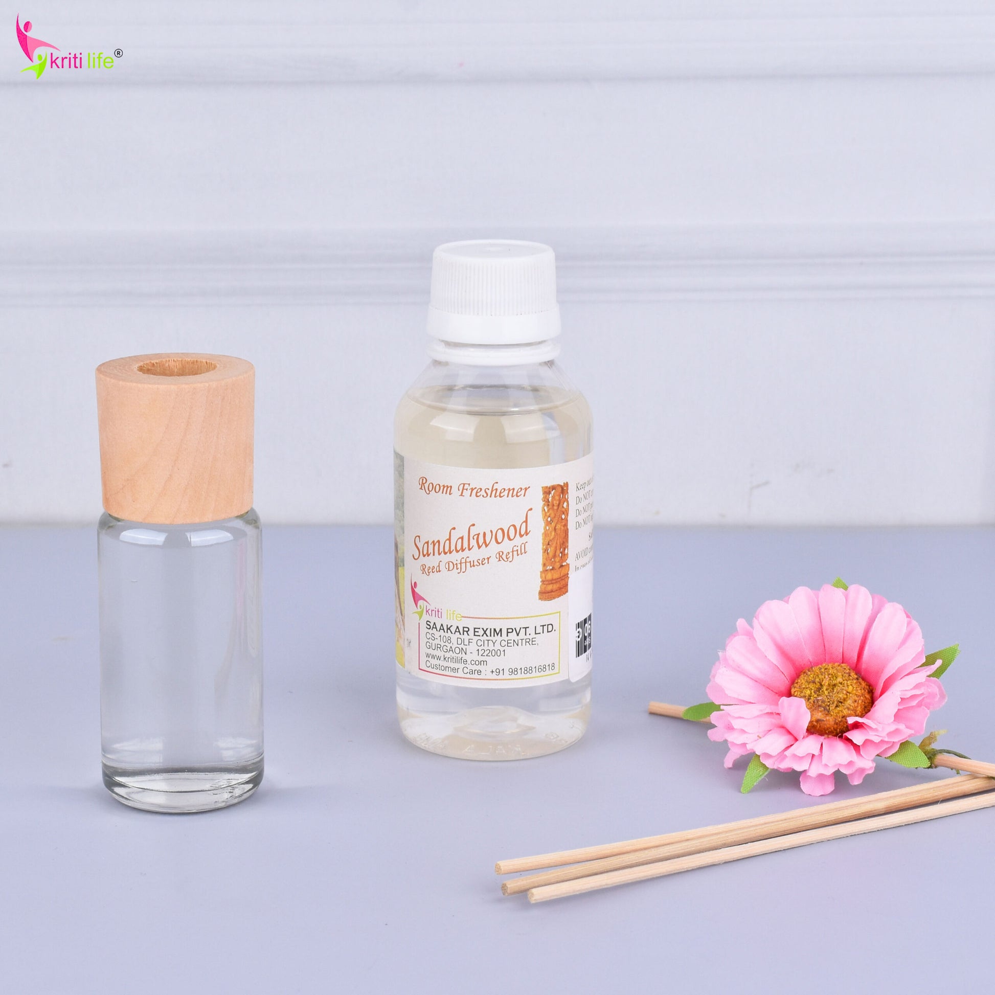 Kriti Life Reed Diffuser Refill - Sandalwood 90ML Long-Lasting Room Fragrance