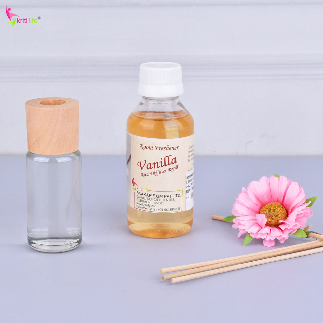 Kriti Life Reed Diffuser Refill - Vanilla 90ML Long-Lasting Room Fragrance