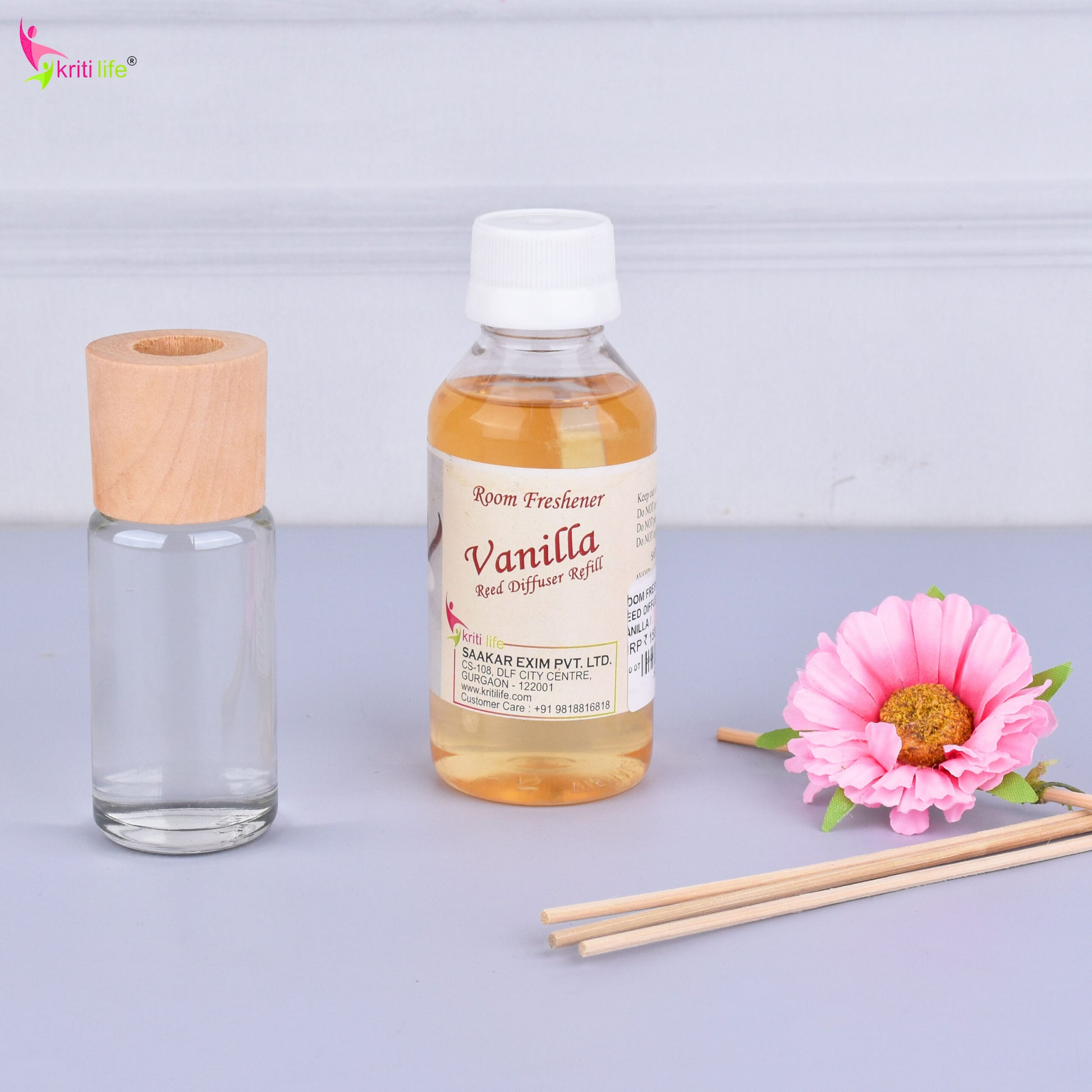 Kriti Life Reed Diffuser Refill - Vanilla 90ML Long-Lasting Room Fragrance