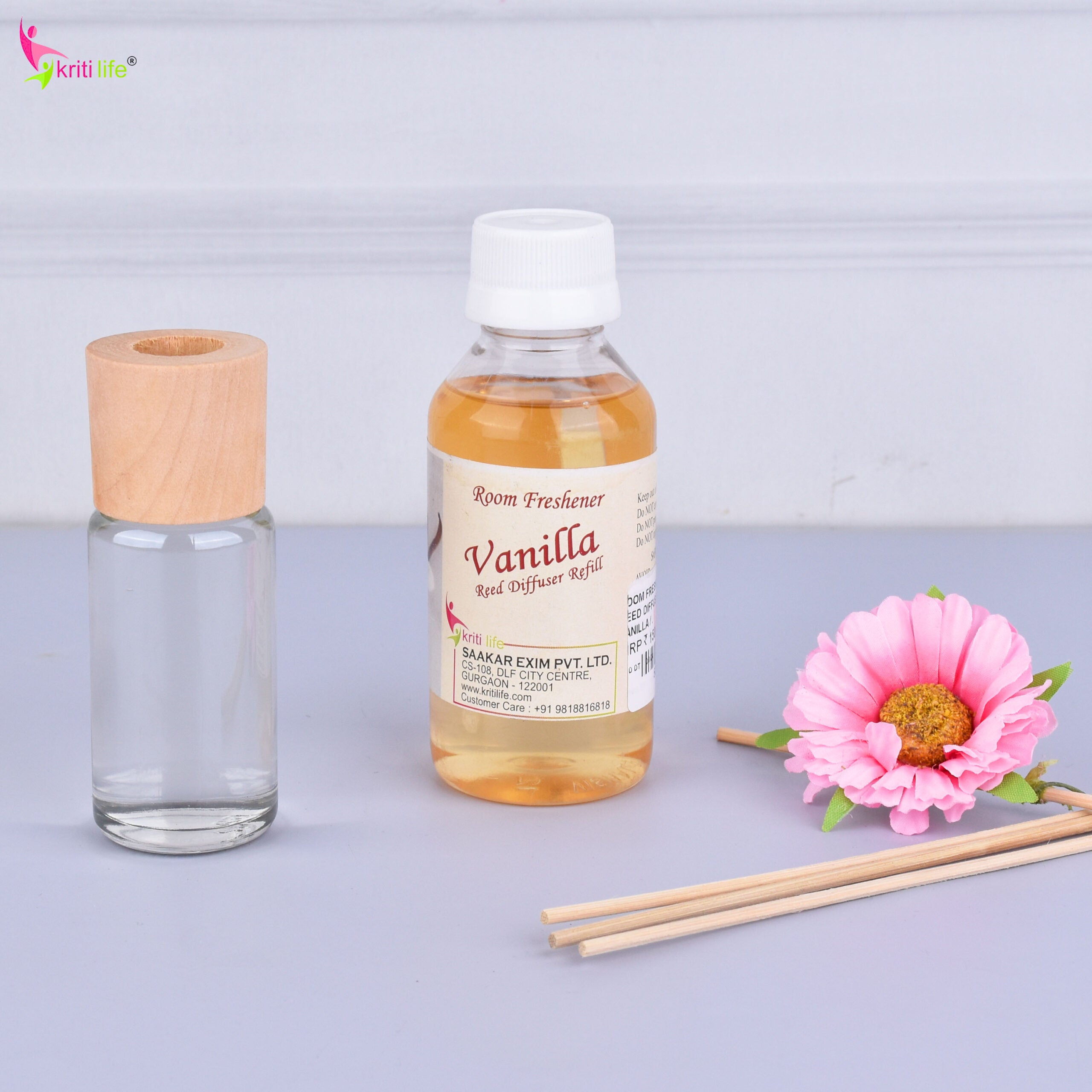 Kriti Life Reed Diffuser Refill - Vanilla 90ML Long-Lasting Room Fragrance