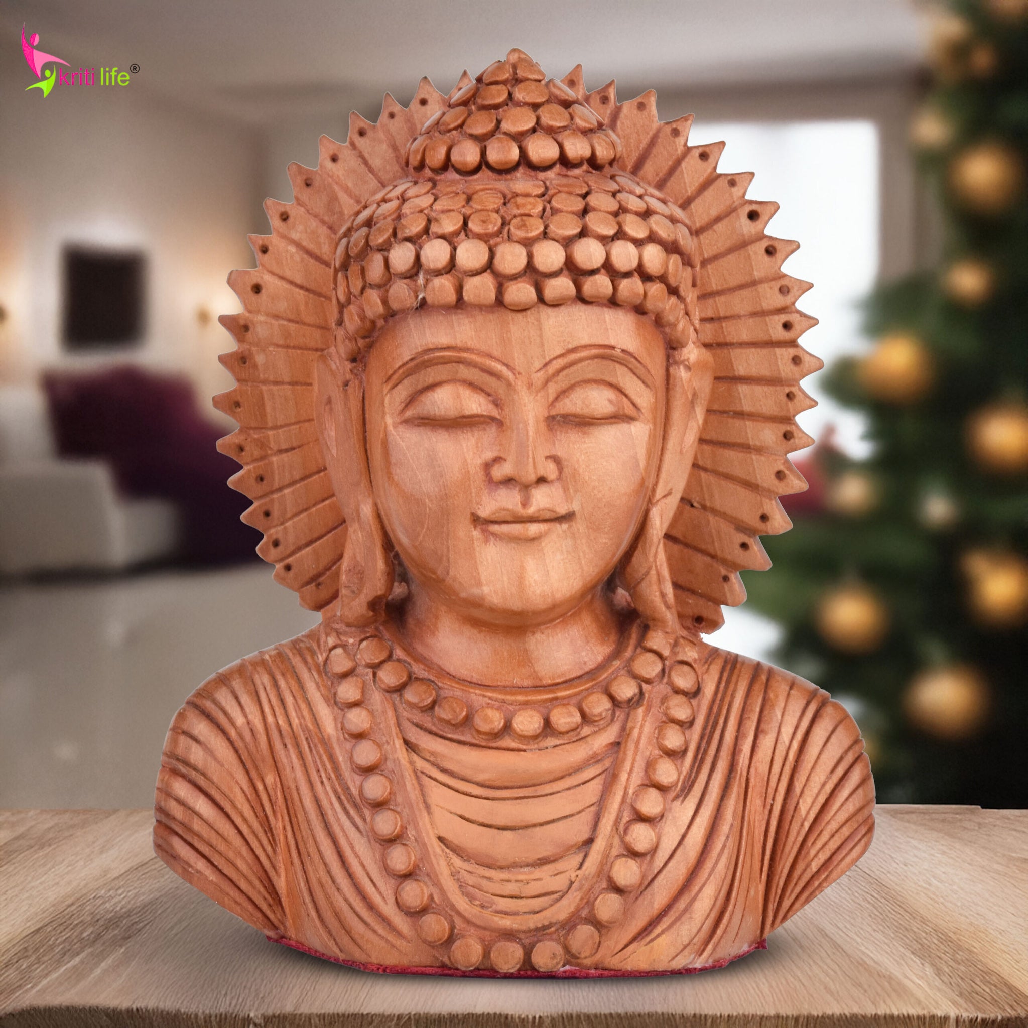 Wooden Buddha Head Showpiece  | Peaceful Decor for Home & Office- 4 inches