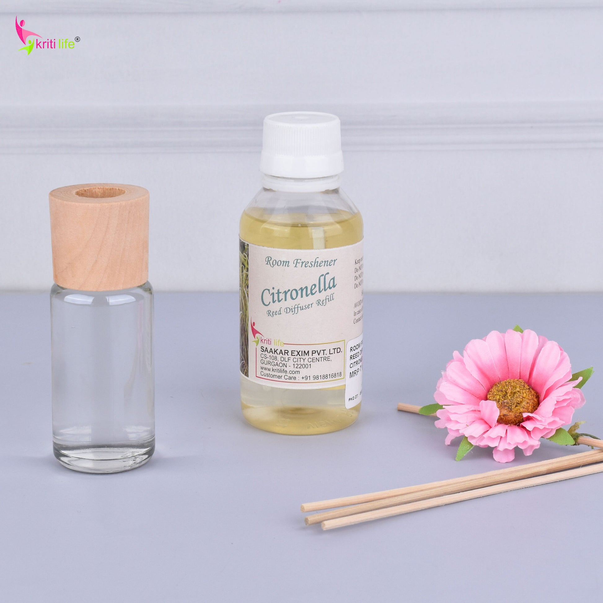 Kriti Life Reed Diffuser Refill - Citronella 90ML Long-Lasting Room Fragrance