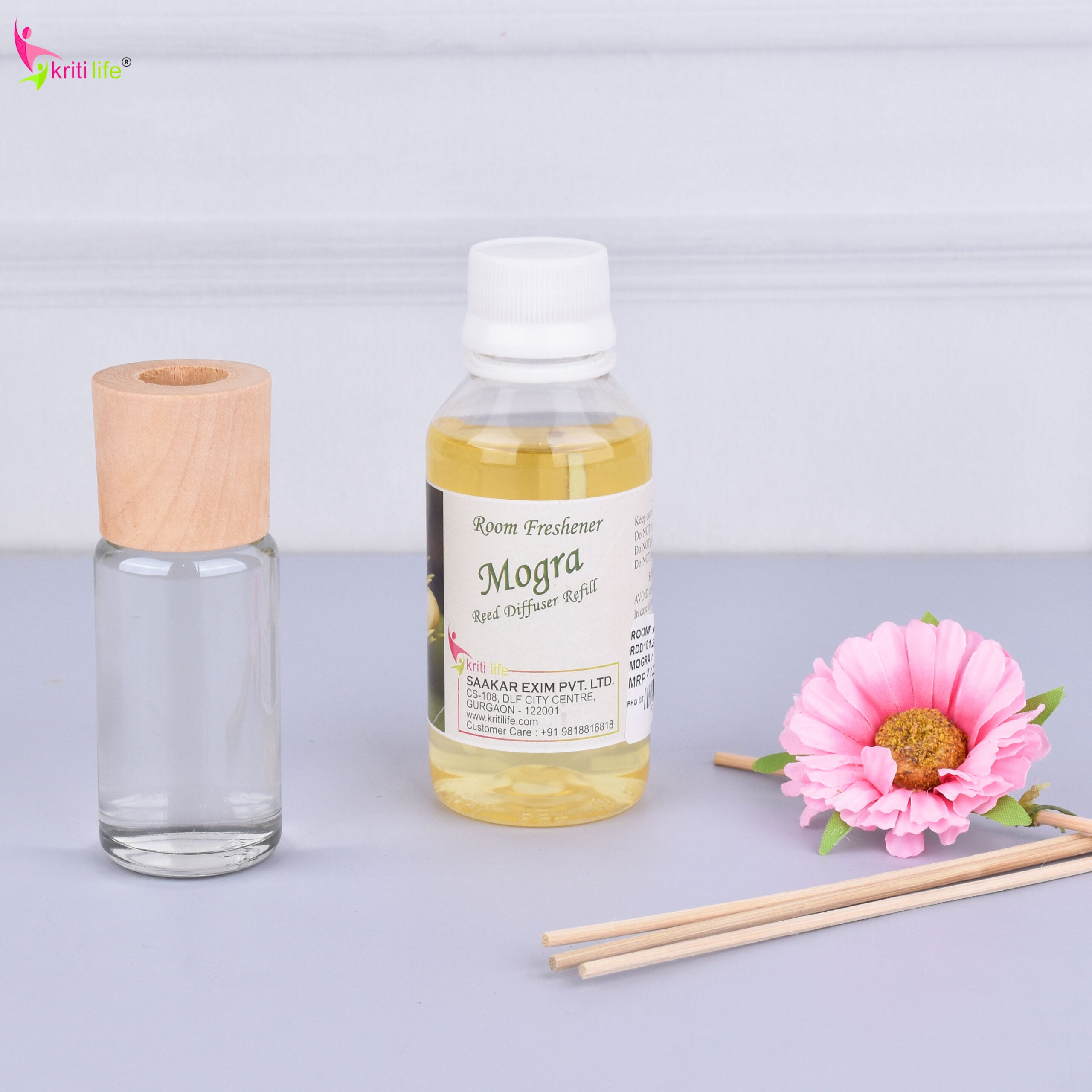 Kriti Life Reed Diffuser Refill - Mogra 90ML Long-Lasting Room Fragrance