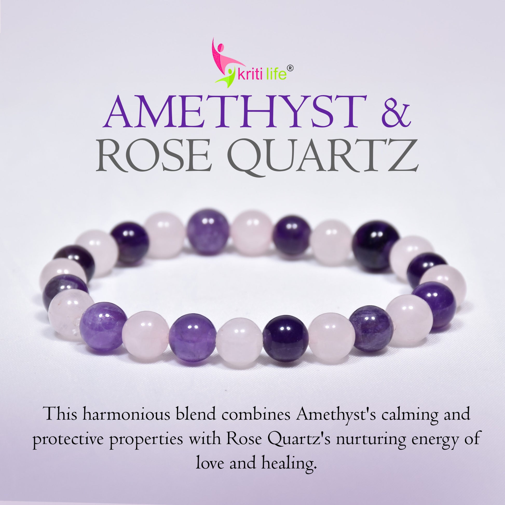 Natural Amethyst  & Rose Quartz Crystal Stone Bracelet 8mm