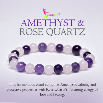 Natural Amethyst  & Rose Quartz Crystal Stone Bracelet 8mm