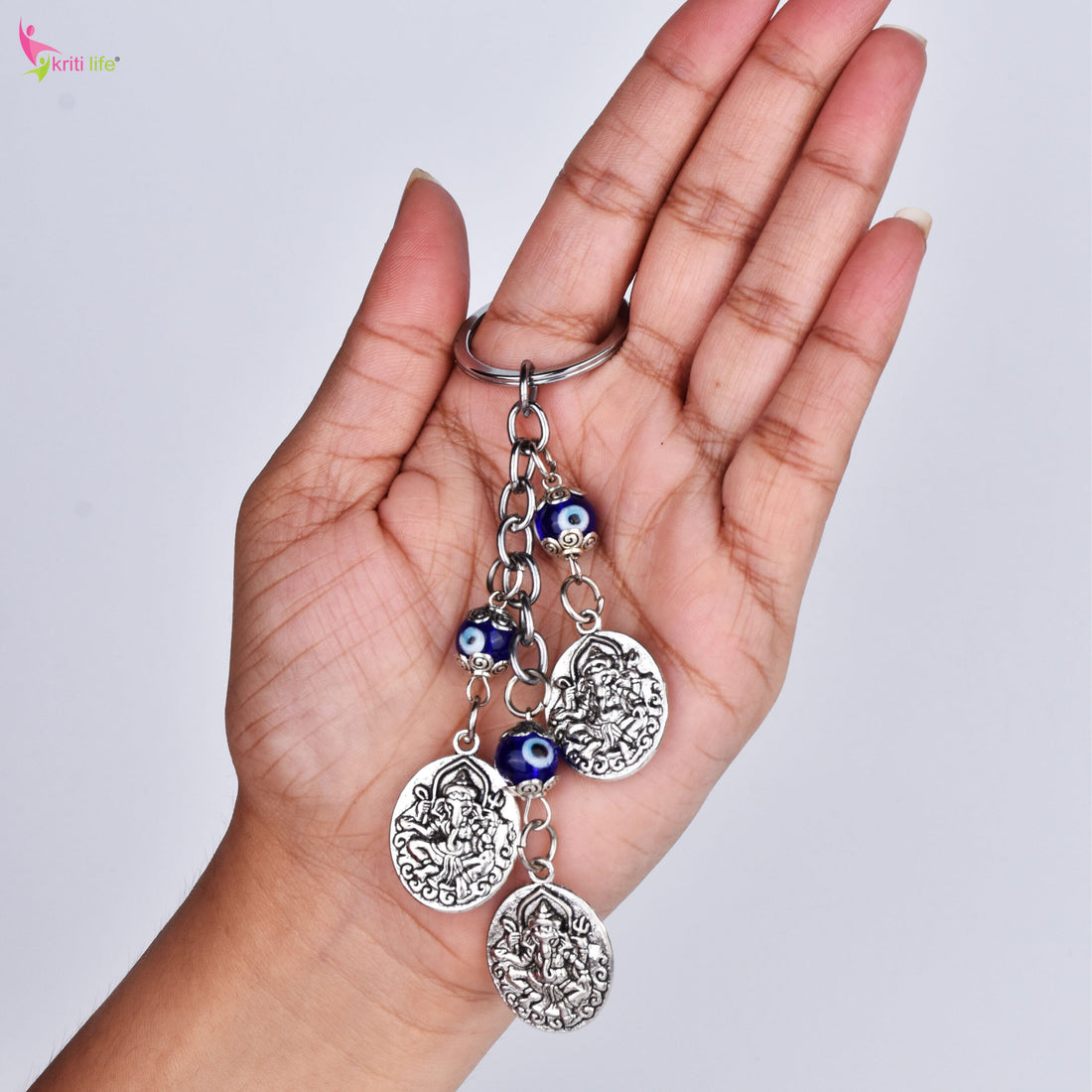 Ganesh Evil Eye Keychain | Nazar Suraksha with Ganpati Charms & Blue Protection Beads-13 cm Hight