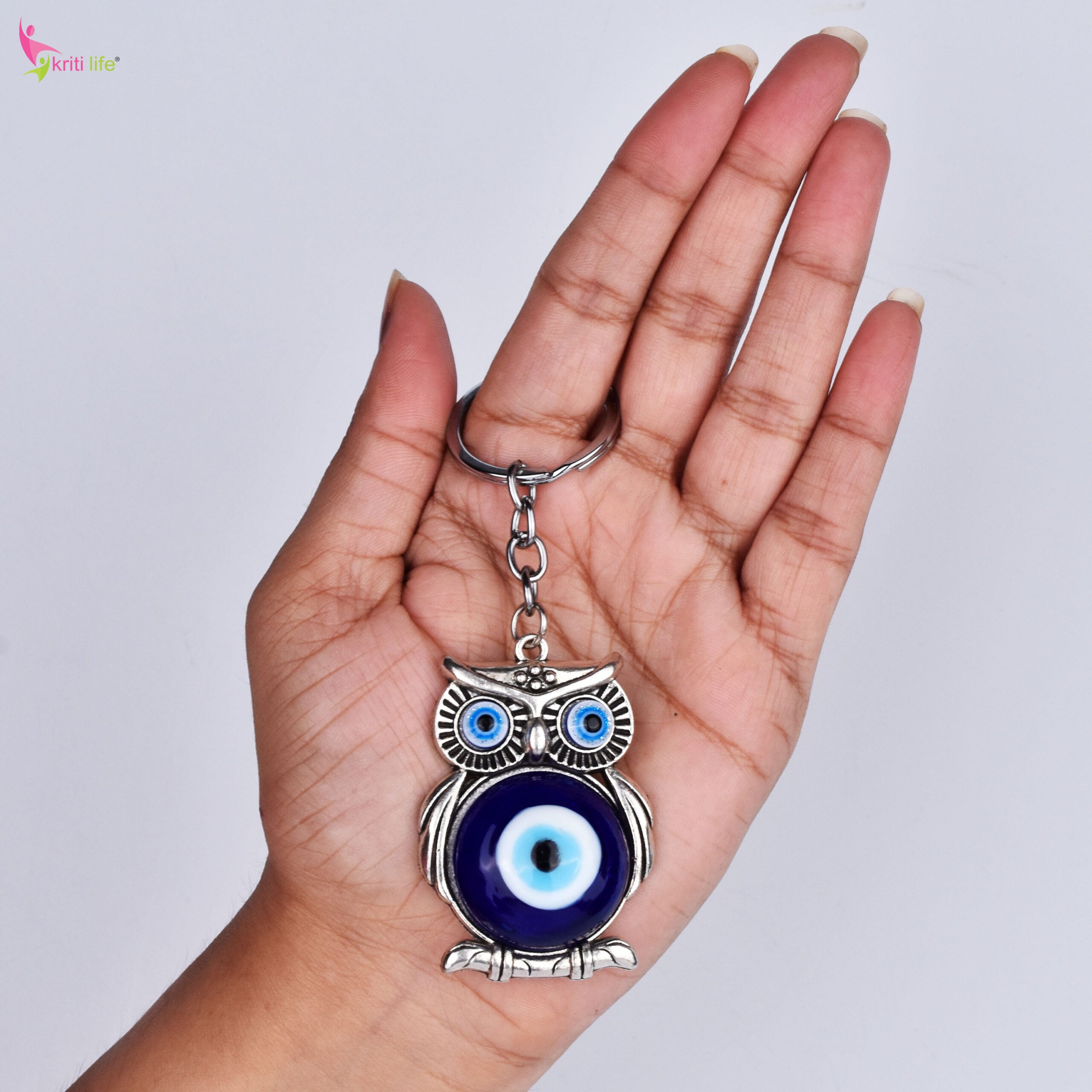 Owl Evil Eye Keychain | Wise Protection Charm with Nazar Bead for