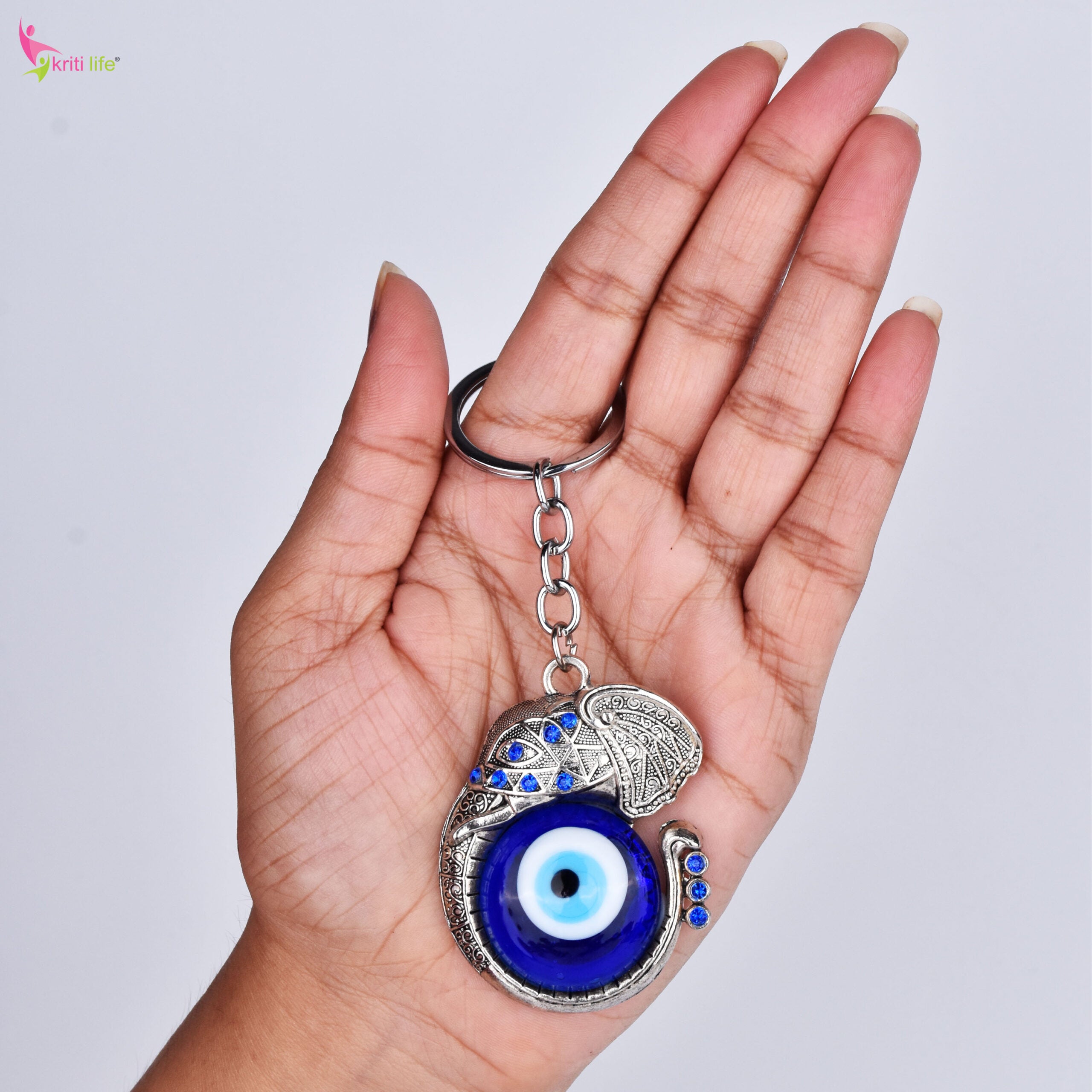 Elephant Evil Eye Keychain | Nazar Suraksha Keyring with Royal Elephant Charm for Luck & Protection-11 cm Hight