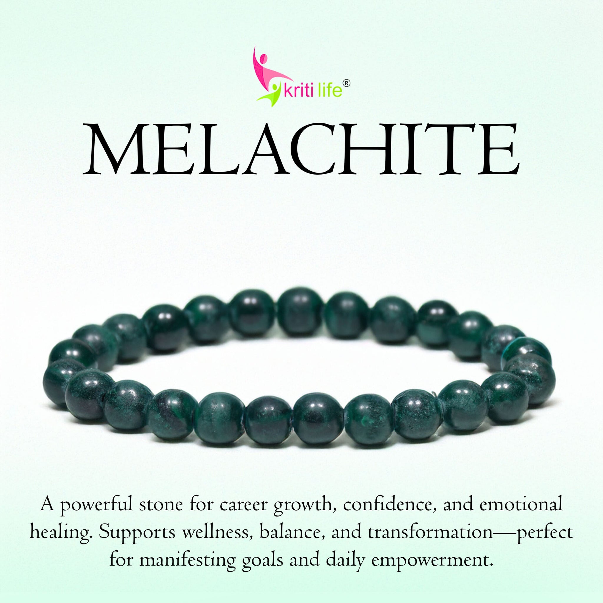 Natural Malachite Crystal Healing Bracelet – Boost Confidence & Balance-8mm