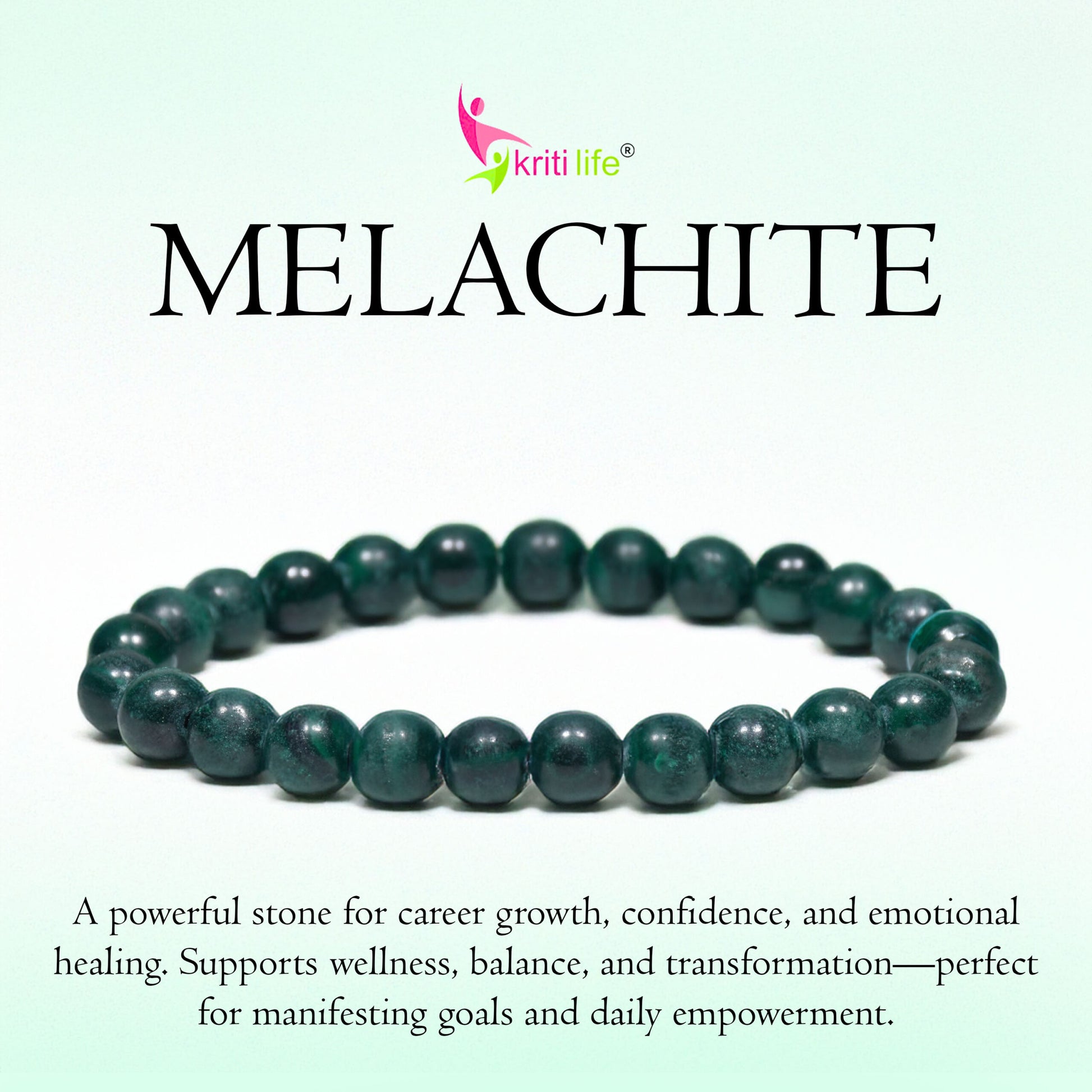 Natural Malachite Crystal Healing Bracelet – Boost Confidence & Balance-8mm