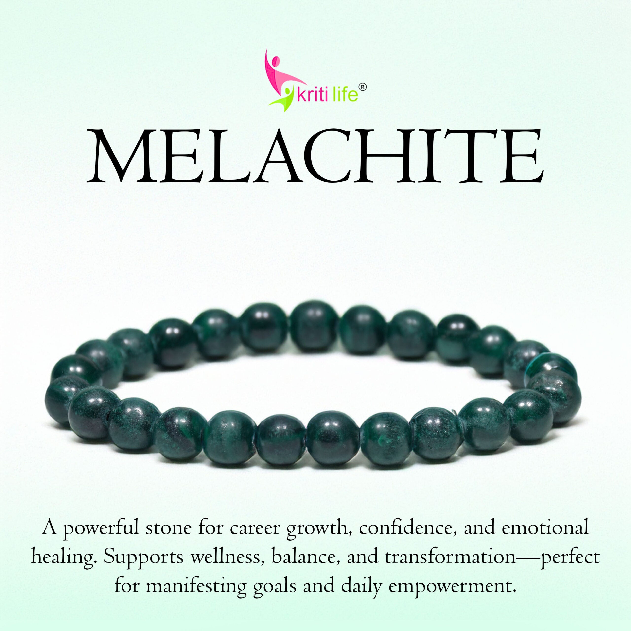 Natural Malachite Crystal Healing Bracelet – Boost Confidence & Balance-8mm