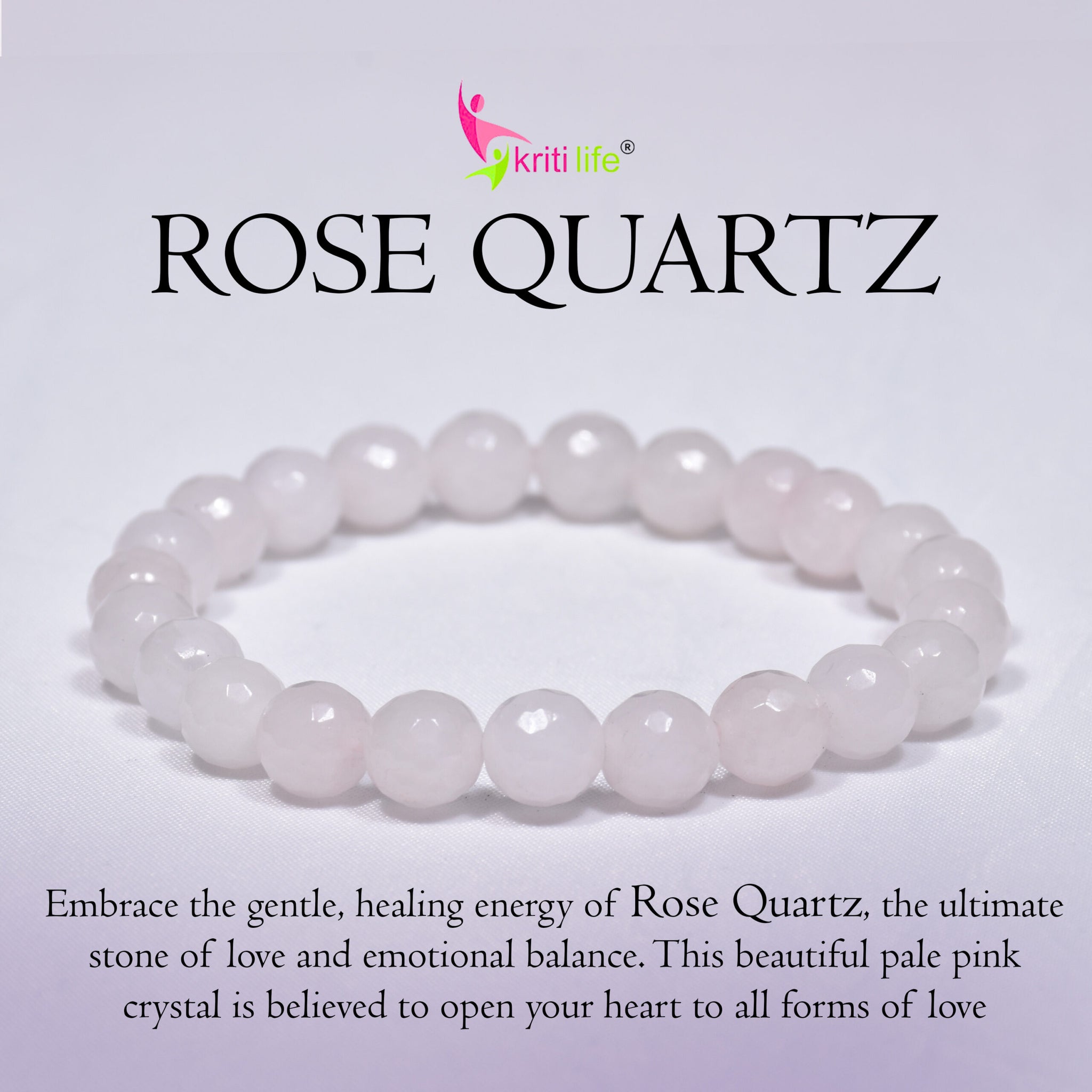 Natural Rose Quartz Crystal Stone Bracelet – Love, Healing & Harmony- 8mm
