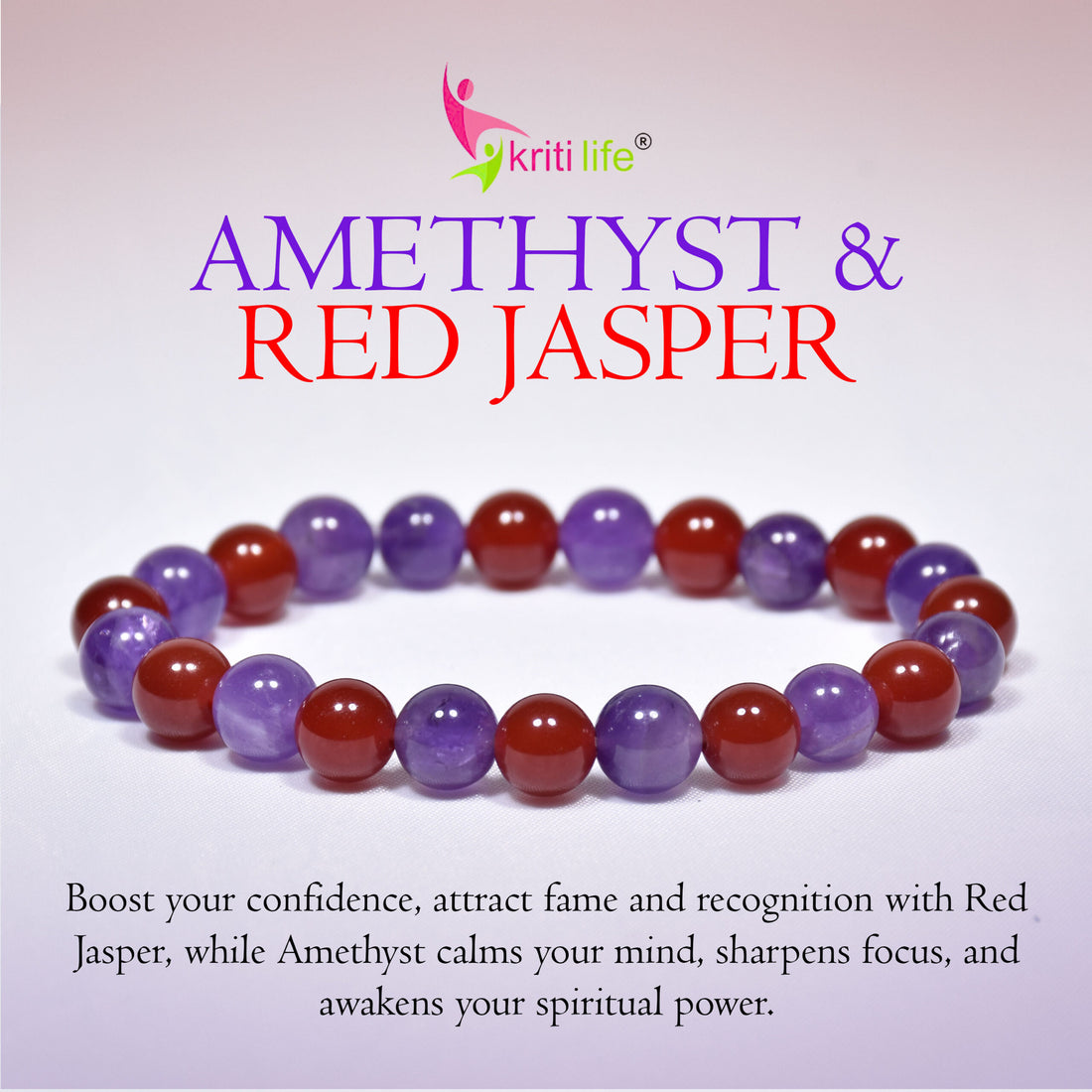 Natural Amethyst & Red Jasper Crystal Bracelet 8mm