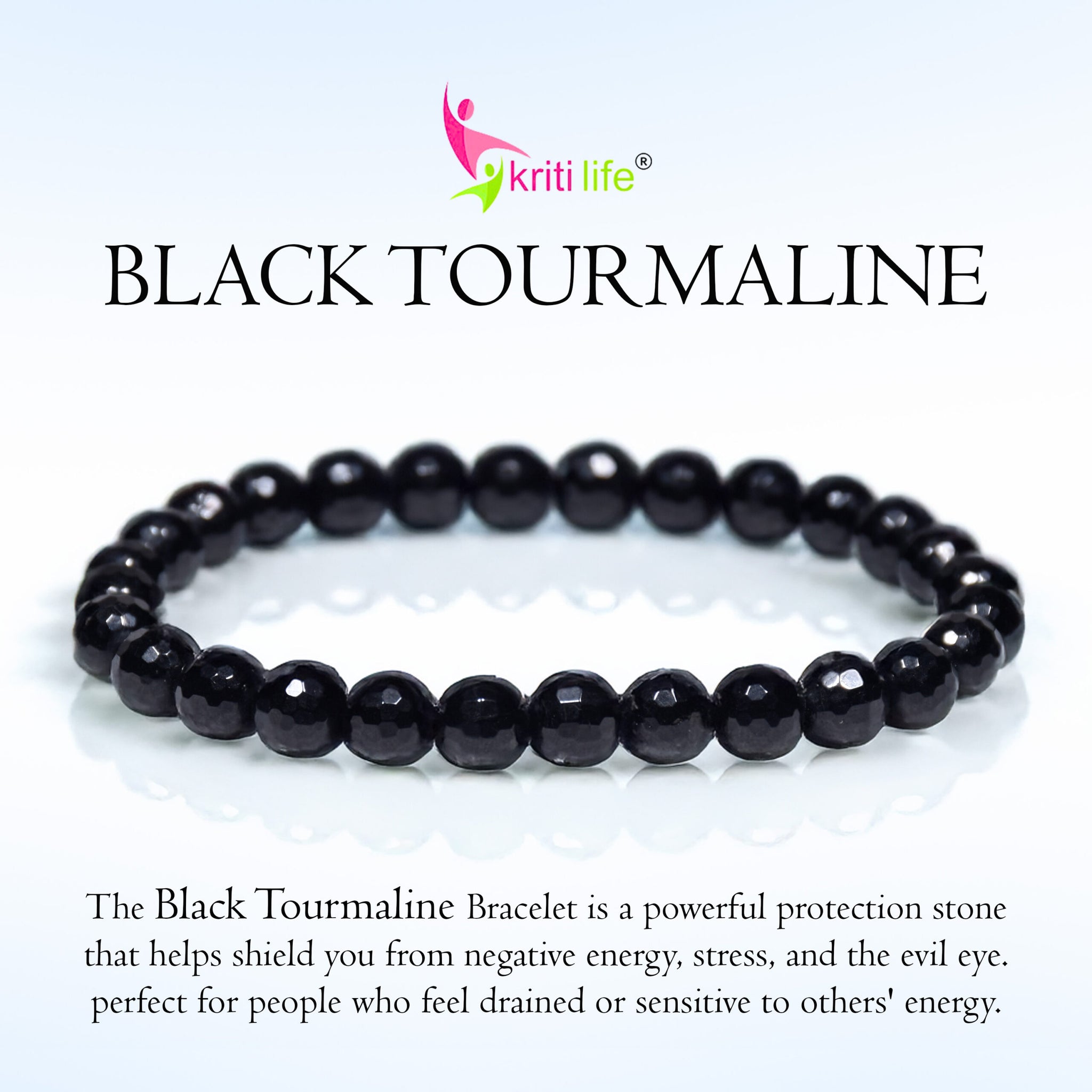 Natural Black Tourmaline Crystal Stone Bracelet 7mm