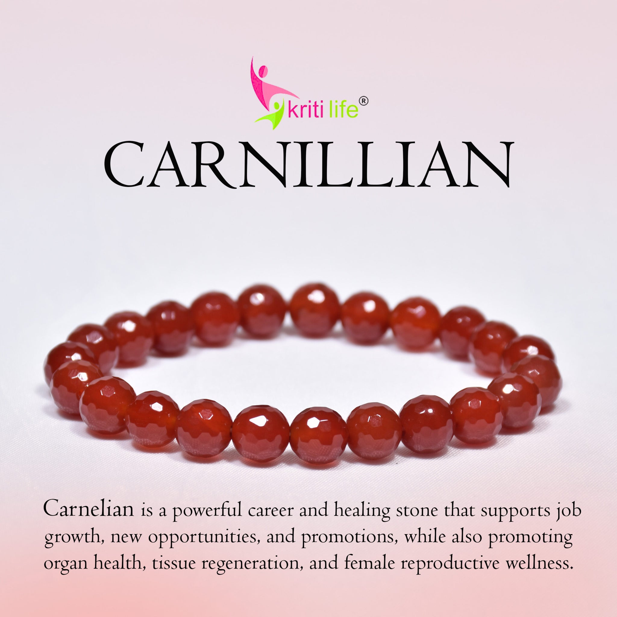 Natural Carnelian Crystal Stone Bracelet for Career Growth & Vitality-8mm