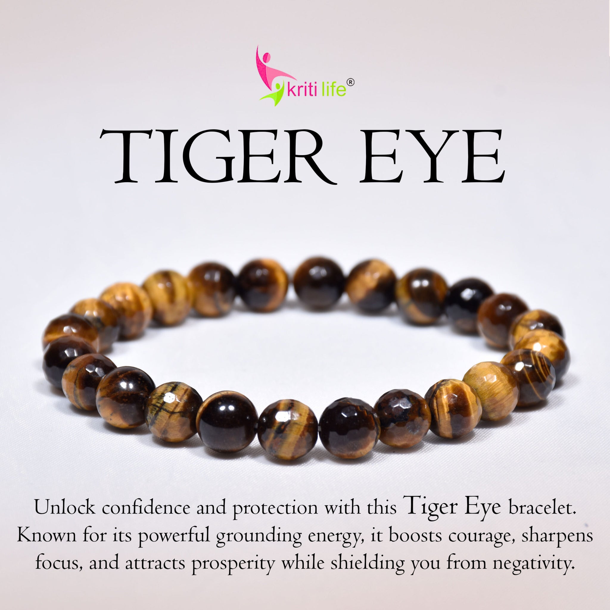 Natural Tiger Eye Crystal Stone Bracelet 8mm – Confidence, Focus & Protection