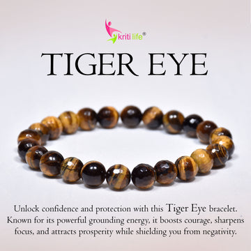 Natural Tiger Eye Crystal Stone Bracelet 8mm – Confidence, Focus & Protection