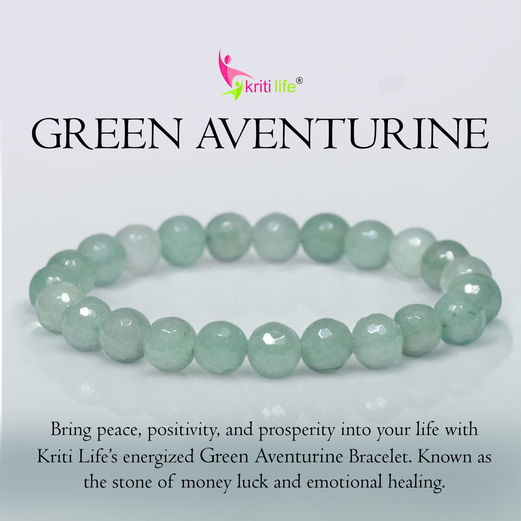 Natural Green Aventurine Crystal Bracelet for Money Luck, Positivity & Emotional Healing
