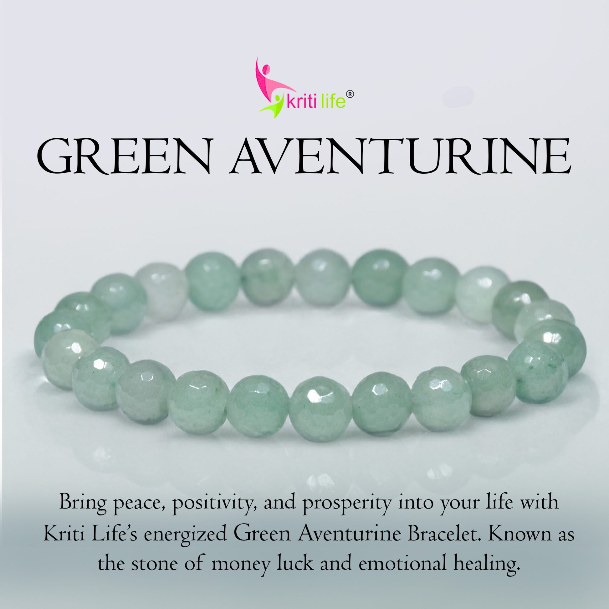 Natural Green Aventurine Crystal Bracelet for Money Luck, Positivity & Emotional Healing