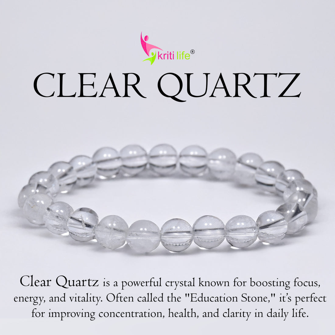 Natural Clear Quartz crystal Bracelet 6mm – Natural Crystal for Clarity & Focus