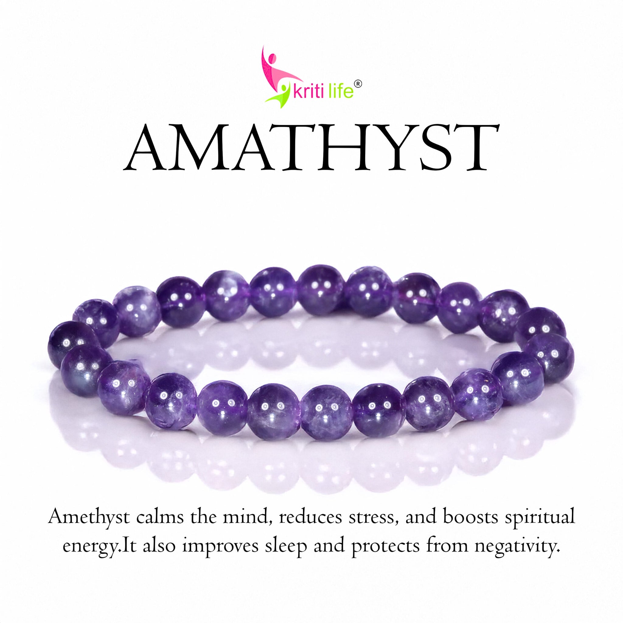 Natural Amethyst Crystal Stone Bracelet 8mm