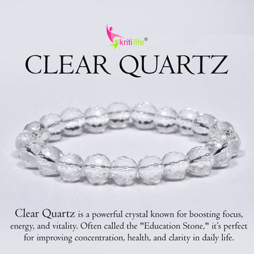 Natural Clear Quartz Crystal Bracelet for Focus, Energy & Healing-10mm