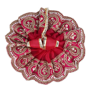 Traditional Red Laddu Gopal Dress for 4 Inch Idol – Golden Beads & Sequin Work Poshak