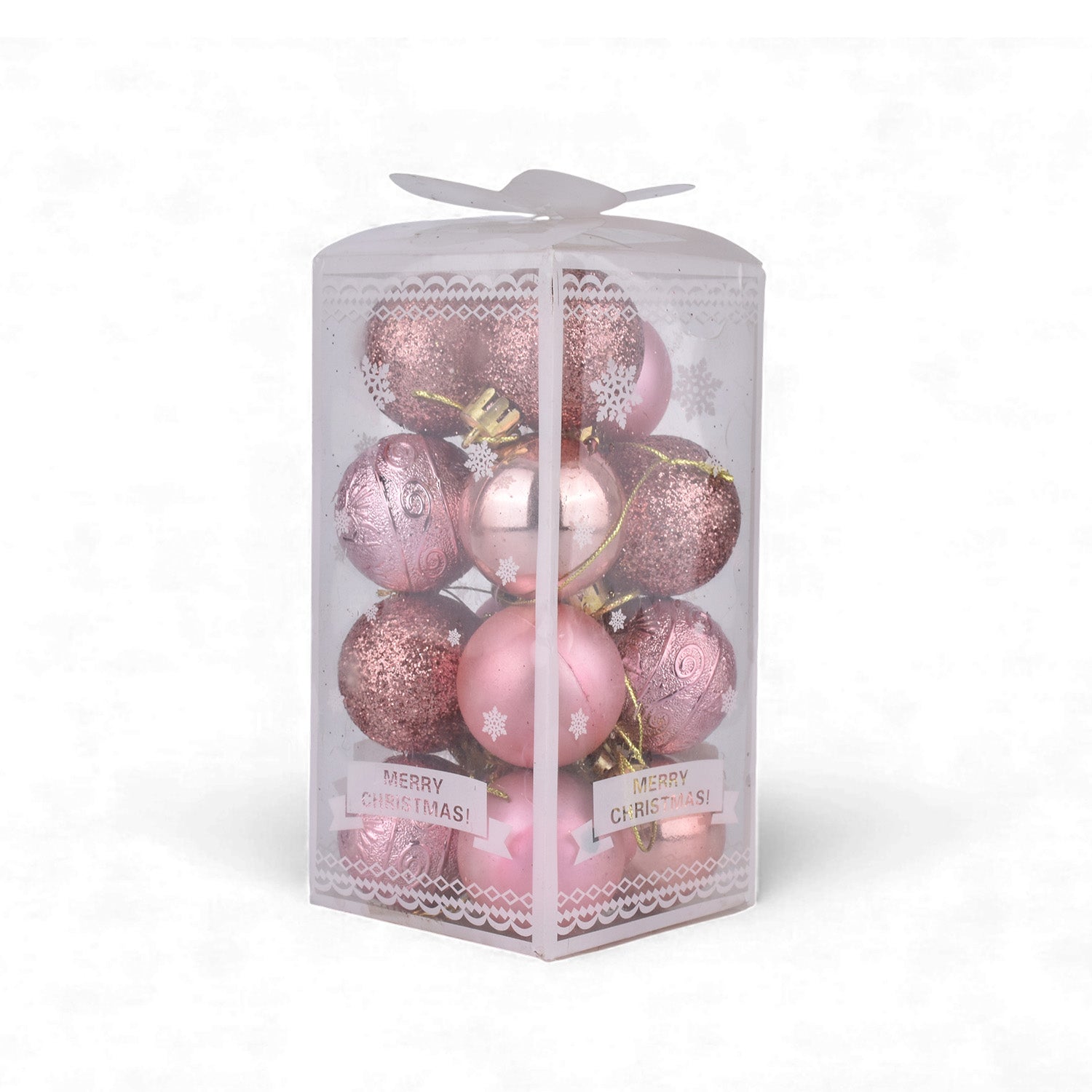 Pink Christmas Tree Hanging Balls – Set of 16 (Beige Pink Collection)