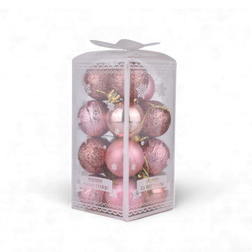 Pink Christmas Tree Hanging Balls – Set of 16 (Beige Pink Collection)