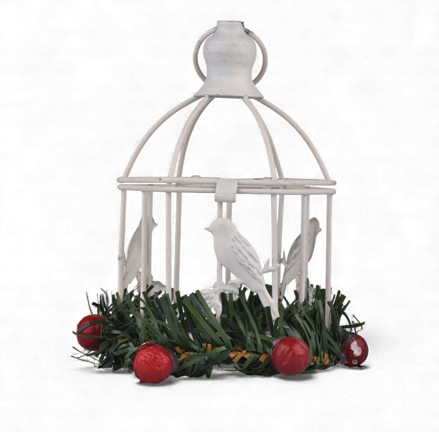 Vintage Christmas Lantern with Birds & Tealight Holder
