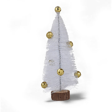 Mini White Table Christmas Tree with Golden Balls – 20 cm | Wooden Base