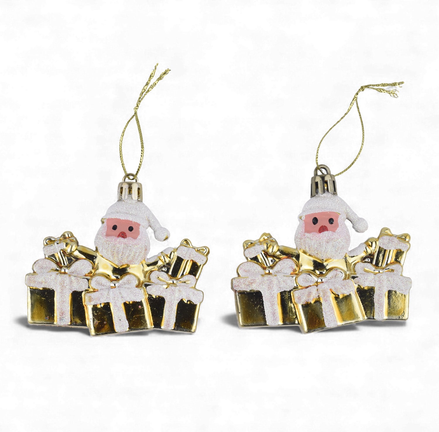 Santa Gift Box Hanging Ornaments – Golden Christmas Tree Decor (Set of 2)