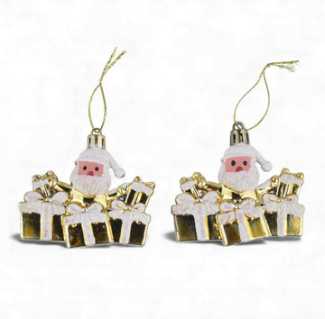 Santa Gift Box Hanging Ornaments – Golden Christmas Tree Decor (Set of 2)