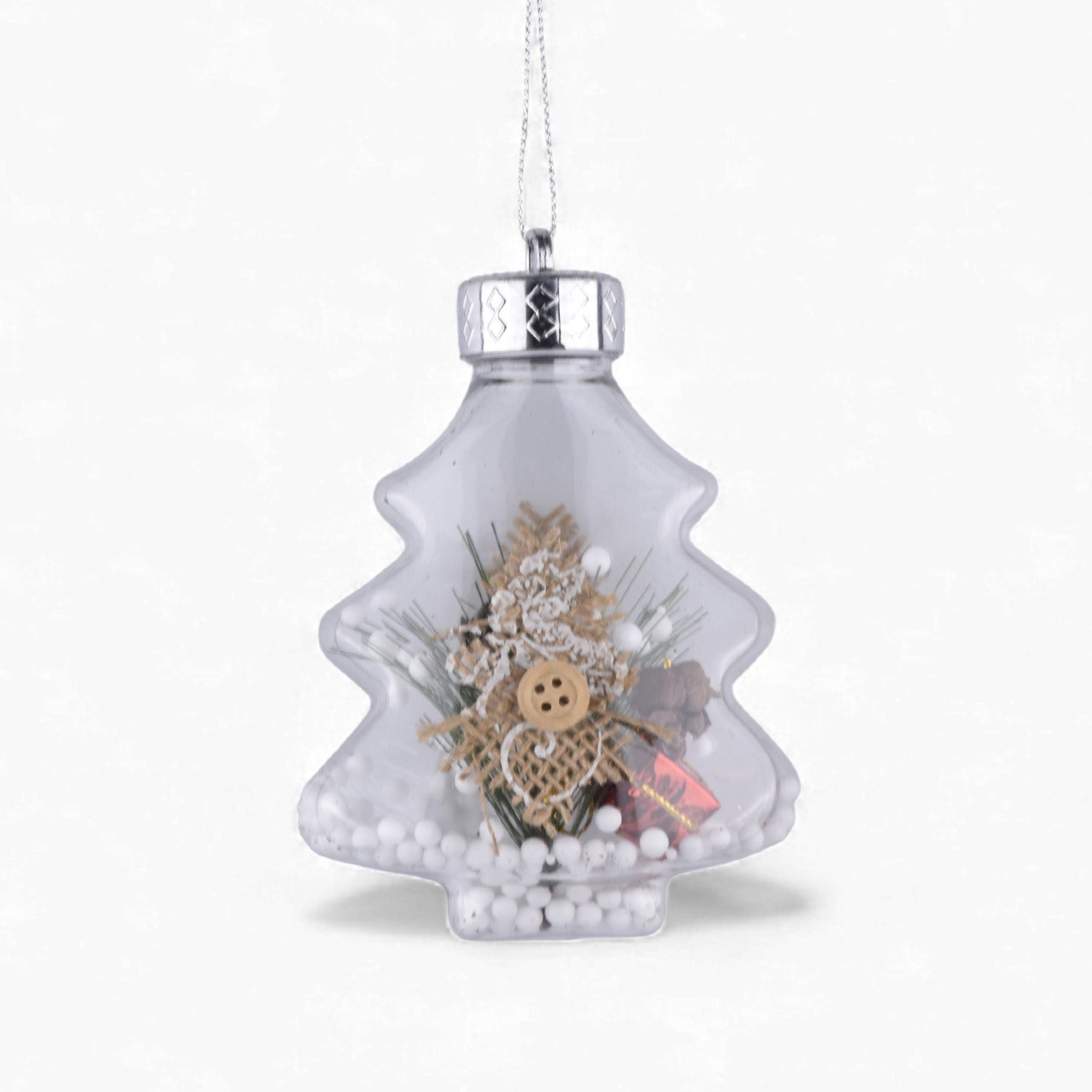 Christmas Tree-Shaped Hanging Ornament with Mini Snow Décor - 4 inch