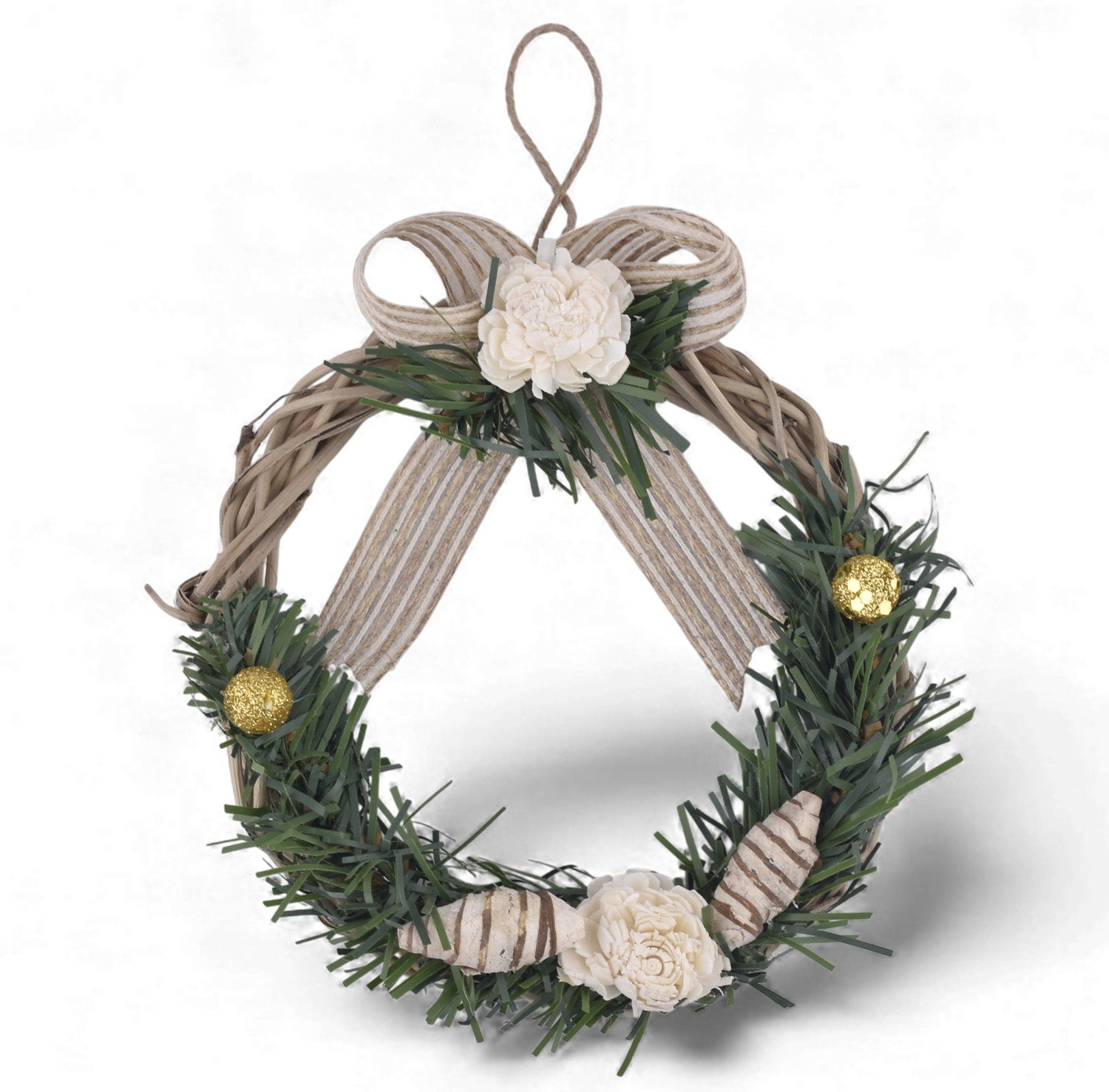 Rustic Beige Christmas Wreath – Natural Twig & Cream Floral (Set of 2)
