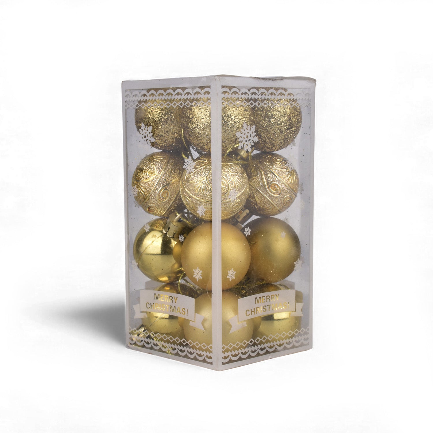Gold Christmas Tree Hanging Balls – Set of 16 (Beige/Gold)