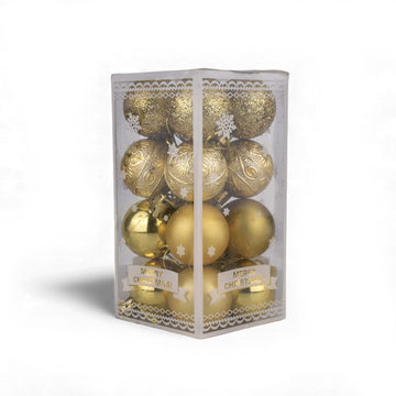 Gold Christmas Tree Hanging Balls – Set of 16 (Beige/Gold)