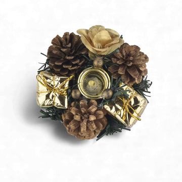 Festive Pinecone Candle Ring Decor – Golden Gift Theme -  4 inch