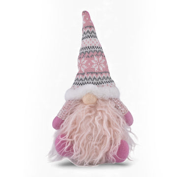 White & Pink Snowman Sitting Doll for Christmas Decor (20 cm)