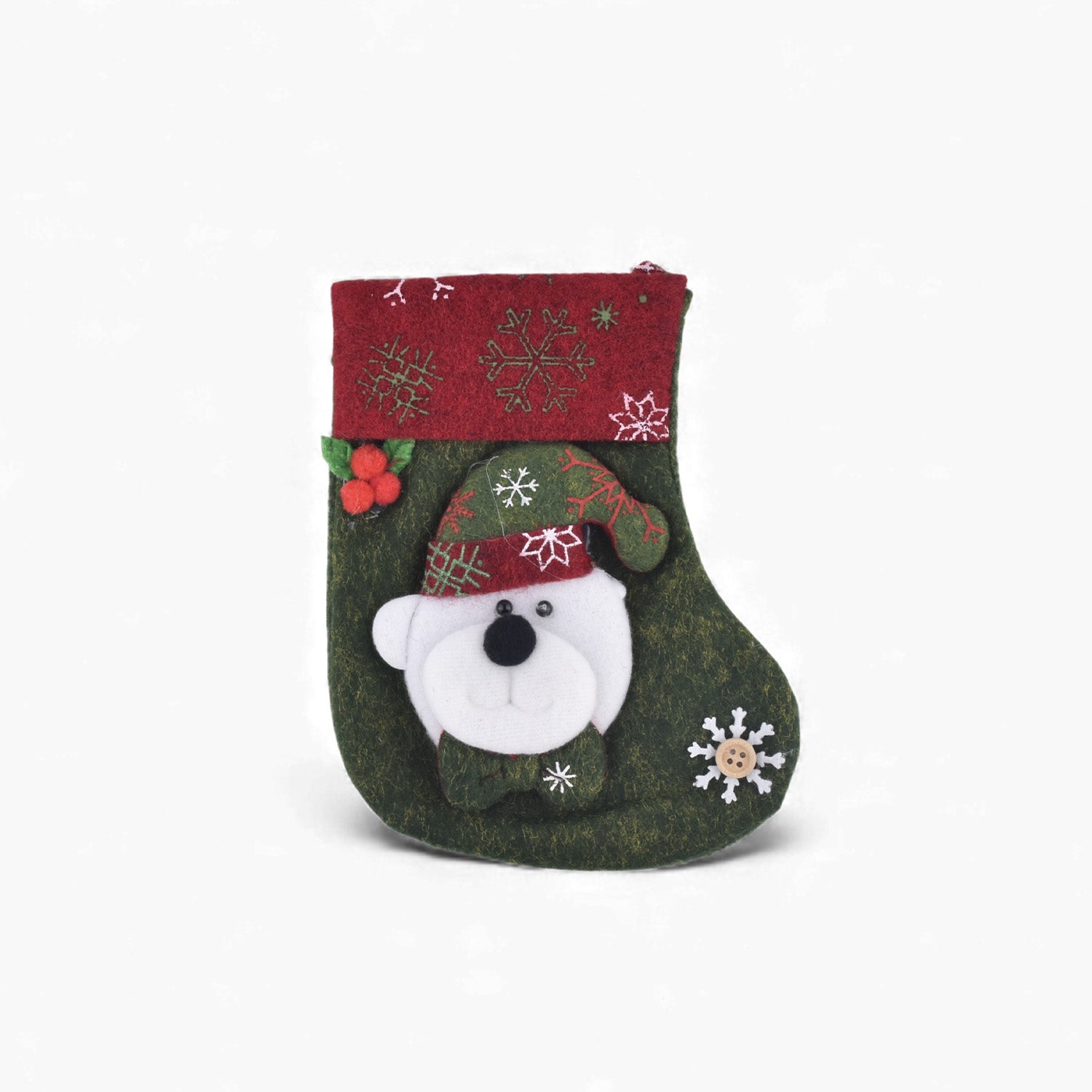Christmas Bear Stocking – Cute Green Hanging Decoration for Gifts