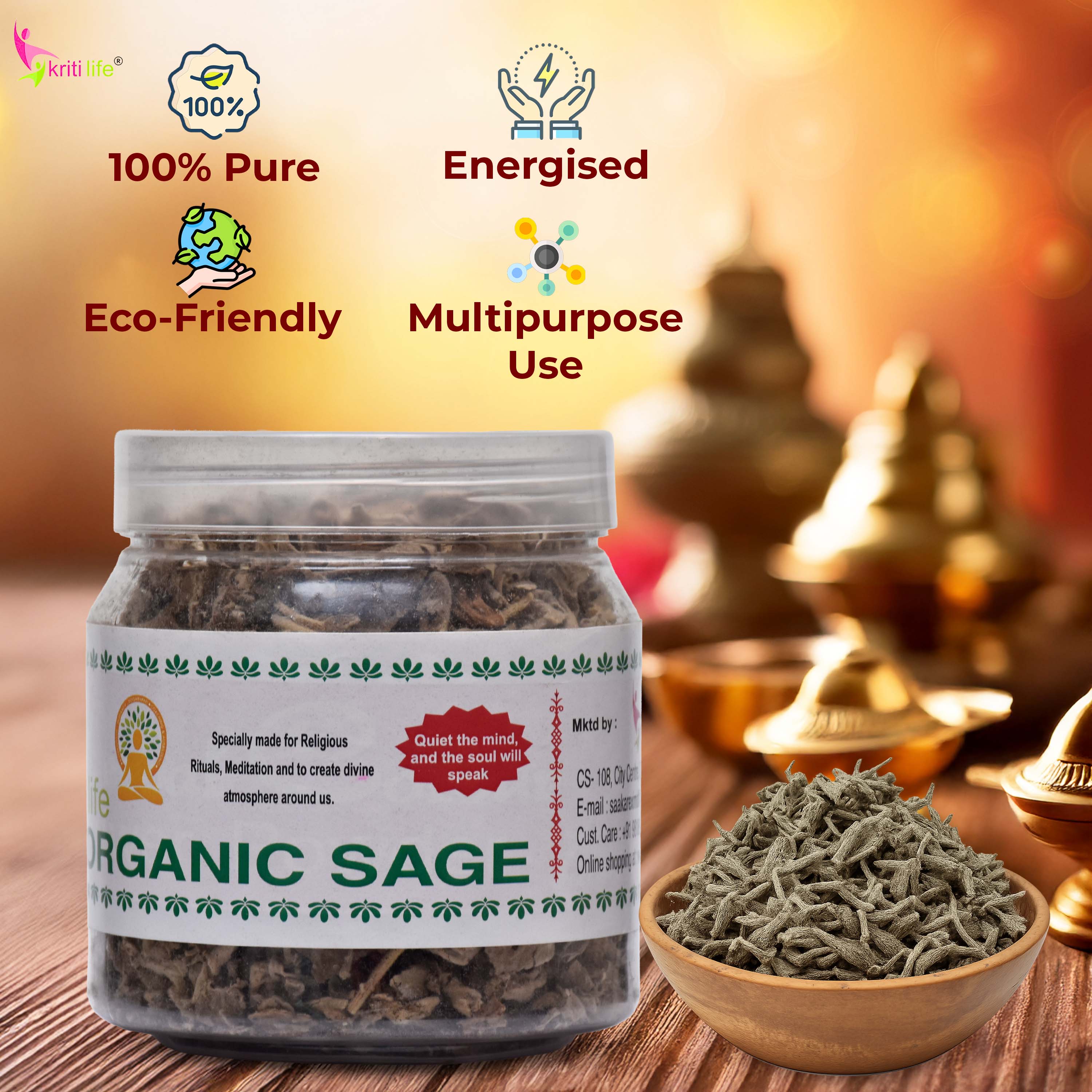 Organic Sage for Puja - 100% Natural &amp; Pure Herb for Cleansing