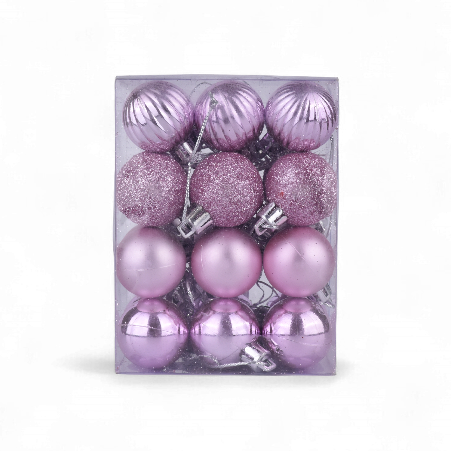 Pink Christmas Tree Hanging Balls – Pack of 24 | Matte, Glossy & Glitter Ornaments