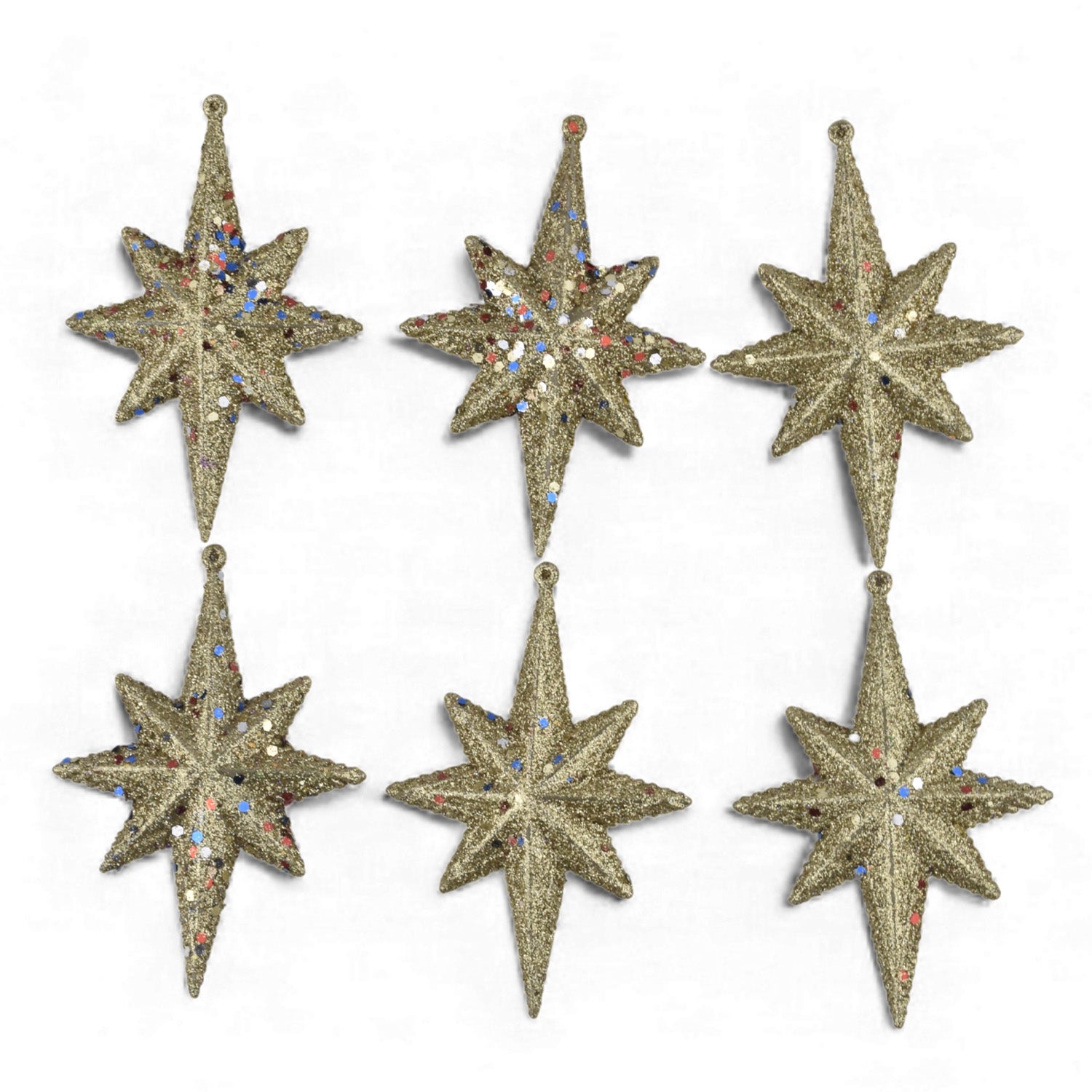 Golden Glitter Star Christmas Hanging Ornaments – Pack of 6