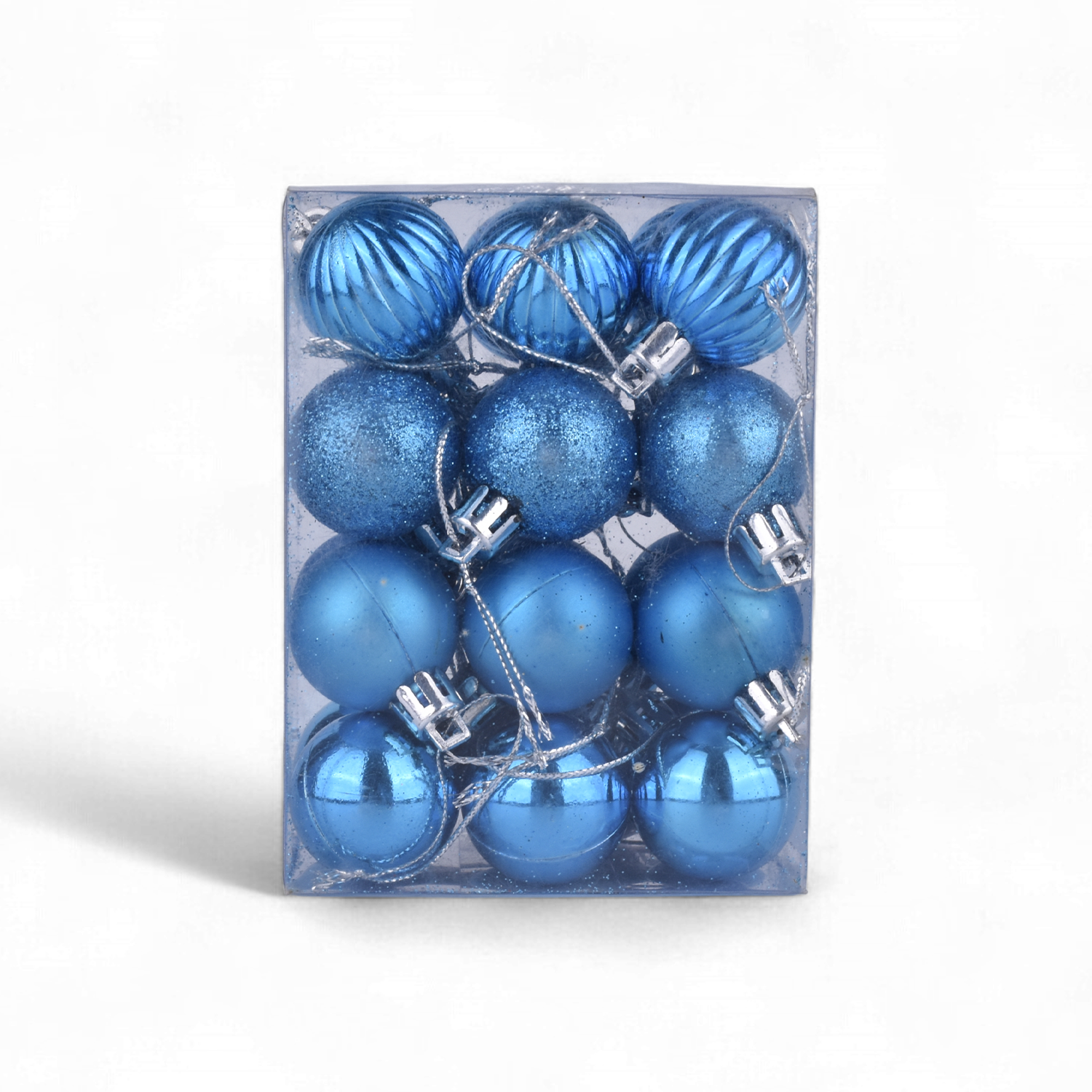 Blue Glossy & Glitter Christmas Tree Hanging Balls – Set of 24 | Festive Ornaments