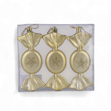 Golden Candy Christmas Tree Hanging Ornament – Set of 3 | Festive Glitter Star Decor