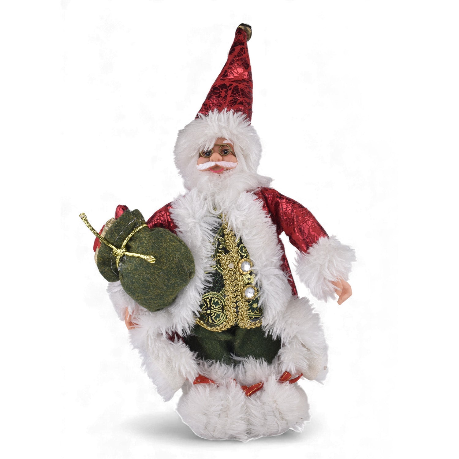 Premium Standing Santa Claus Doll with Velvet Coat & Gift Bag (42 cm)