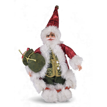 Premium Standing Santa Claus Doll with Velvet Coat & Gift Bag (42 cm)