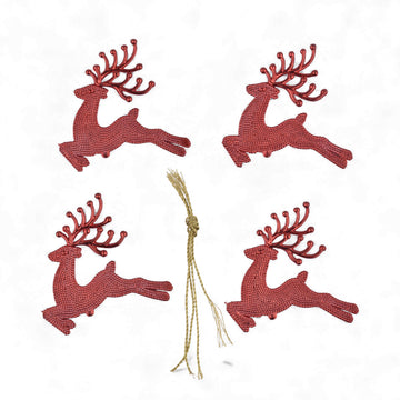 Red Glitter Reindeer Christmas Ornaments – Hanging Décor (Pack of 4)