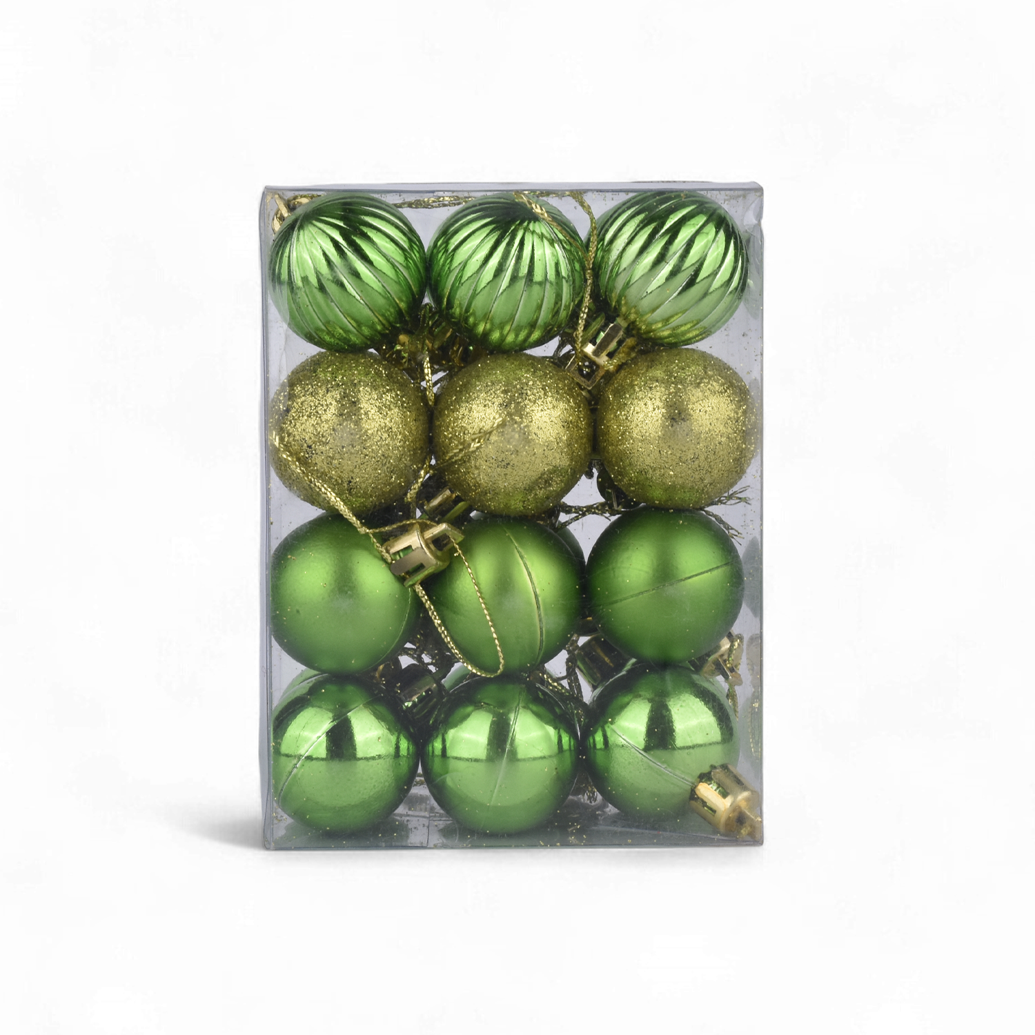 Green Christmas Tree Hanging Balls – Pack of 24 | Glossy, Matte & Glitter Ornaments