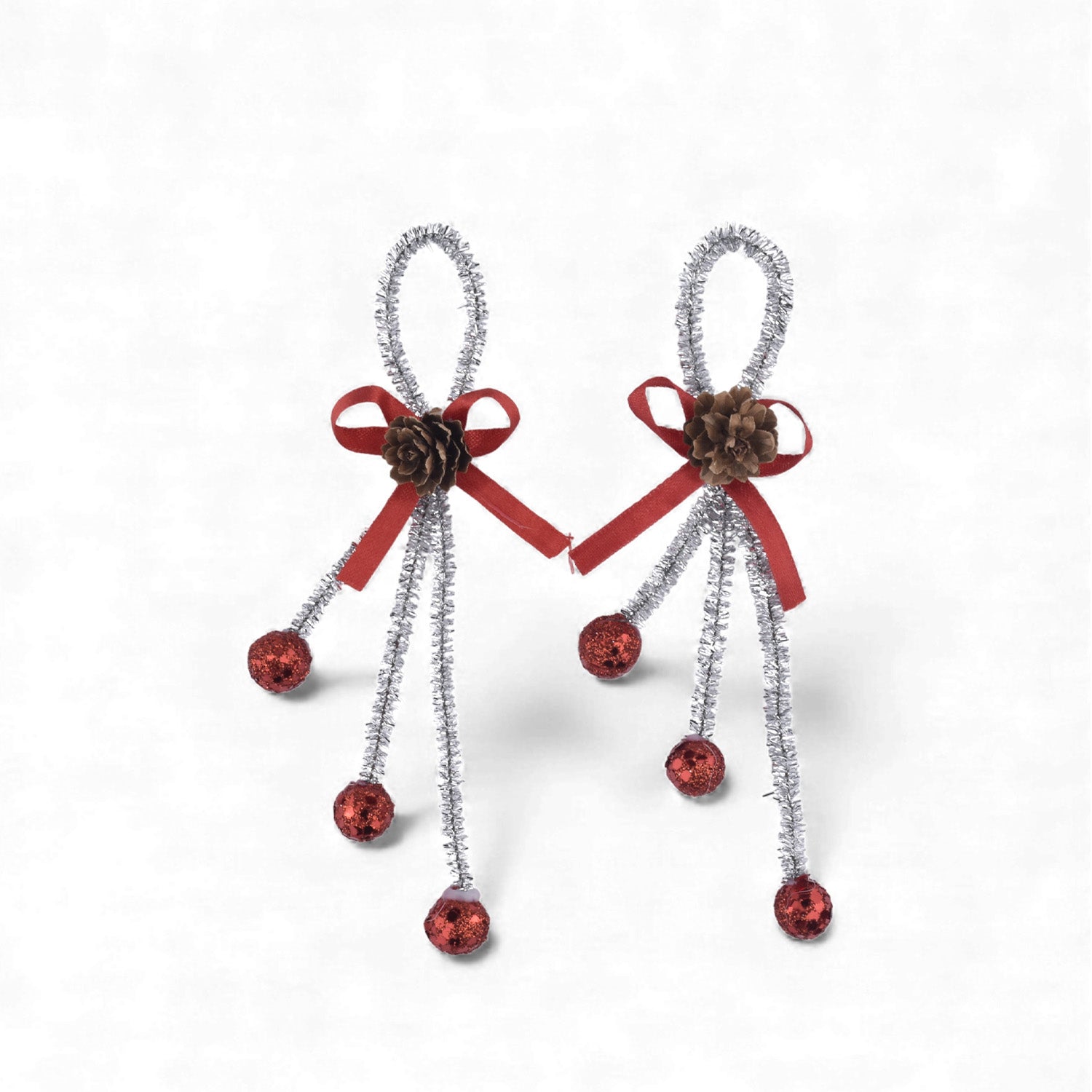 Festive Pinecone Ribbon Christmas Hanging Ornament - 7 inch